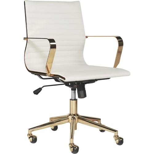 Jessica Office Chair in White Leatherette & Gold Steel